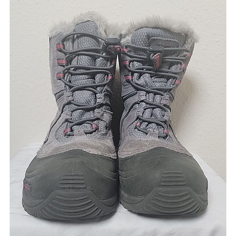 Girl's Columbia Gray Pink Snow Boots Size 3 Waterproof Sledding Winter Faux Fur